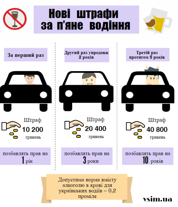Рік тому ввели нові штрафи за п’яне водіння, фото №1 на сайті vsim.ua