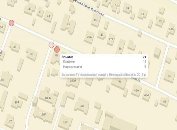 Кримінальна Вінниця: Інтерактивна карта, яка показує злочини по-сусідству, фото №3 на сайті 20minut.ua
