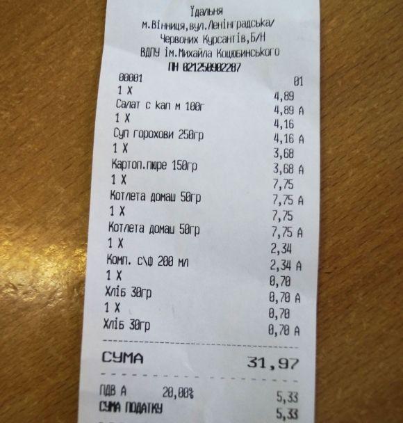 Рейд по вінницьким їдальням: Як виглядає і чим годують у їдальні педуніверситету, фото №12 на сайті 20minut.ua