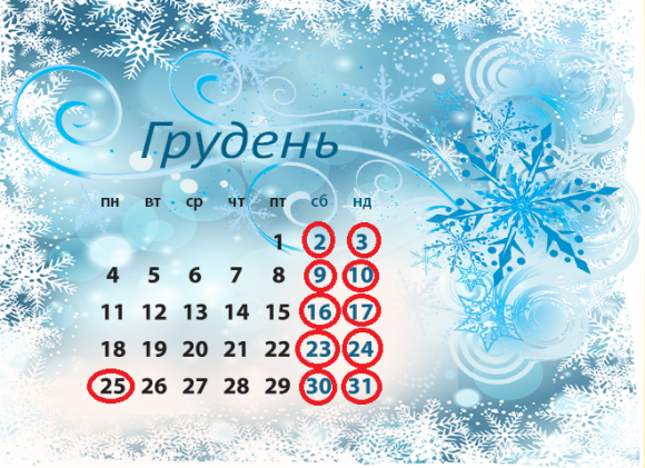 Тепер на один більше. Скільки вихідних днів матимуть хмельничани в грудні на сайті vsim.ua Тепер на один більше. Скільки вихідних днів матимуть хмельничани в грудні, фото №1 на сайті vsim.ua