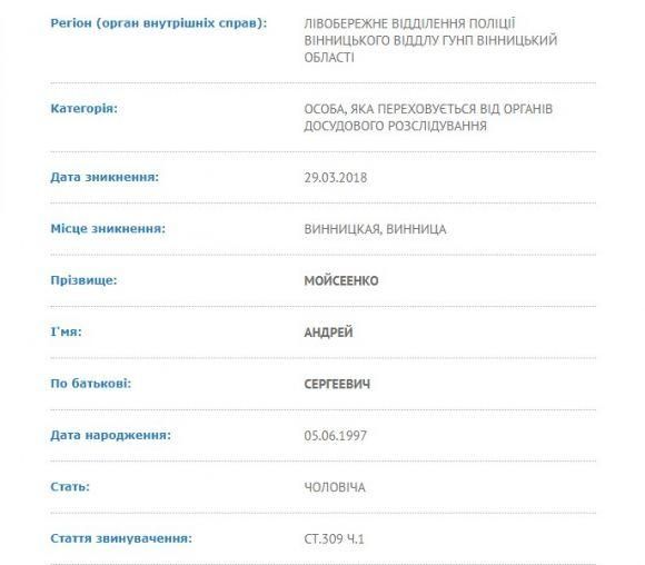Вінницька поліція розшукує 21-річного Андрія.  В чому його підозрюють?, фото №1 на сайті 20minut.ua