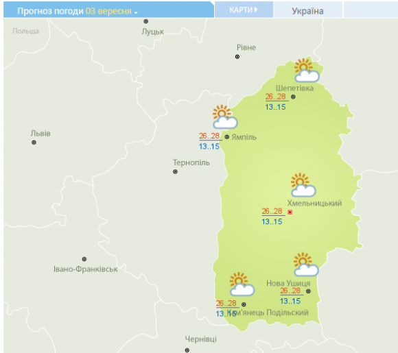 Новини Хмельницького - фото з Тепло та хмарно. Про погоду у Хмельницькому 3 вересня Тепло та хмарно. Про погоду у Хмельницькому 3 вересня, фото №1 на сайті vsim.ua