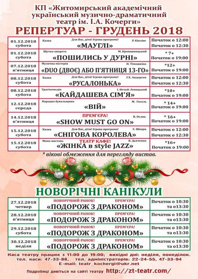 Житомирський драмтеатр запрошує на вистави грудня, фото №1 на сайті 20minut.ua