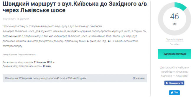 Петиція: просять пустити маршрутку через Львівське шосе, фото №1 на сайті 20minut.ua
