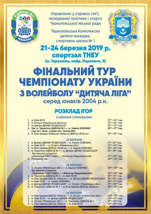 У Тернополі юнаки проведуть фінальний тур чемпіонату України з волейболу, фото №1 на сайті 20minut.ua