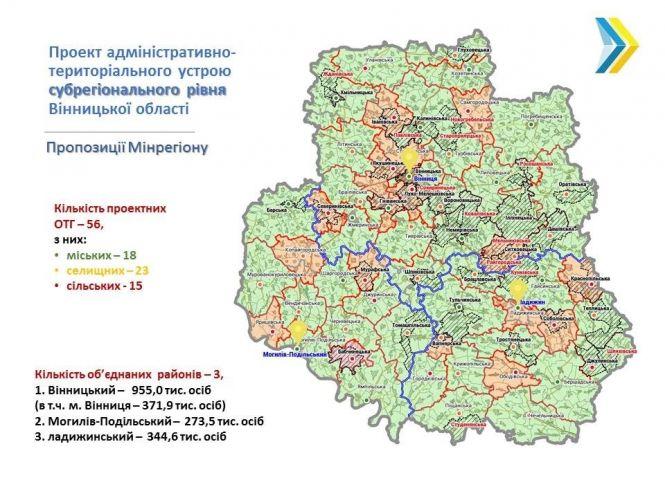Вінниччину хочуть об'єднати у три райони. Оприлюднили проект з картою, фото №1 на сайті 20minut.ua