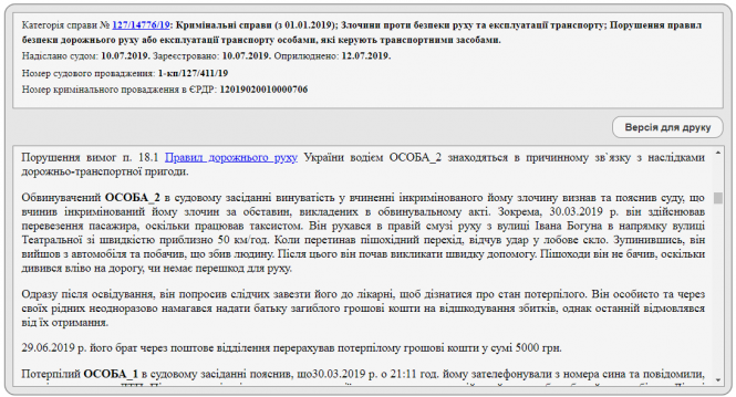 Смертельна ДТП на «зебрі»: у міському суді обрали покарання для таксиста, фото №1 на сайті 20minut.ua