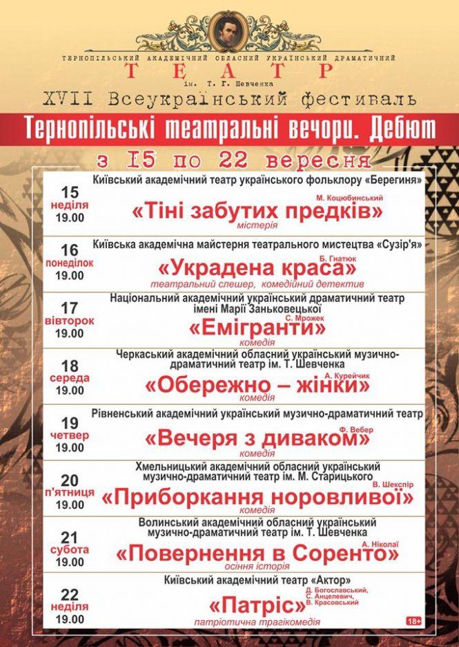 Під час фестивалю "Тернопільські театральні вечори. Дебют" свої вистави покажуть у Тернополі сім театрів, фото №2 на сайті 20minut.ua
