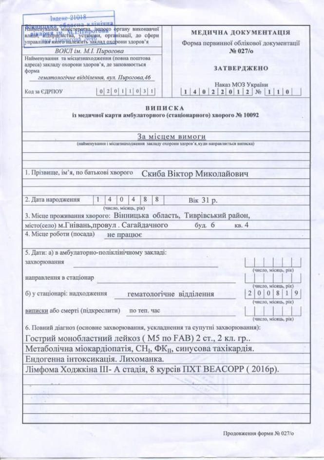 Новини Вінниці - фото з У 31-річного Віктора з Гнівані рак. Терміново потрібно 100 тисяч євро та кров 3+ У 31-річного Віктора з Гнівані рак. Терміново потрібно 100 тисяч євро та кров 3+, фото №5 на сайті 20minut.ua