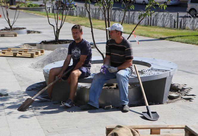 Сакури та круглі лавки встановили біля Арки Центрального парку, фото №2 на сайті 20minut.ua