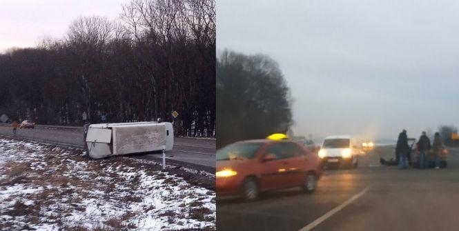 На перехресті Біла-Чистилів аварія: легківка потовчена, бус перекинувся, фото №1 на сайті 20minut.ua