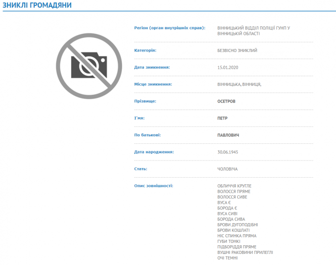 Новини Вінниці - фото з Зник вінничанин Петро Осетров. Допоможіть розшукати чоловіка Зник вінничанин Петро Осетров. Допоможіть розшукати чоловіка, фото №2 на сайті 20minut.ua