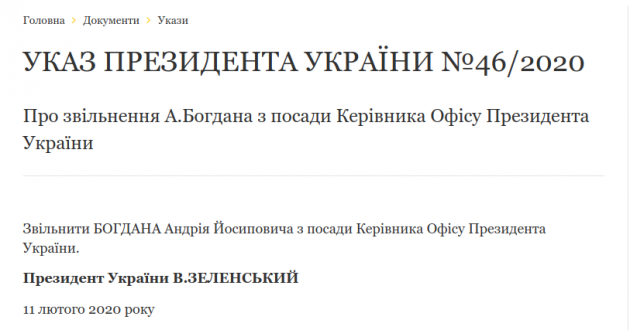 Новини Тернополя - фото з Зеленський звільнив Богдана з посади керівника Офісу Президента Зеленський звільнив Богдана з посади керівника Офісу Президента, фото №1 на сайті 20minut.ua