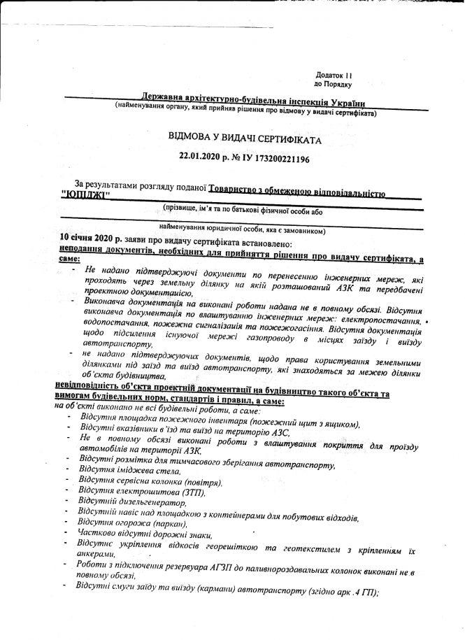 ДАБІ відмовила компанії UPG у видачі сертифікату на роботу АЗС, фото №1 на сайті 20minut.ua