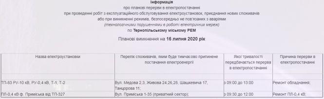 Новини Тернополя - фото з Де у Тернополі 16 липня до обіду не буде електрики (ПЕРЕЛІК АДРЕС) Де у Тернополі 16 липня до обіду не буде електрики (ПЕРЕЛІК АДРЕС), фото №1 на сайті 20minut.ua