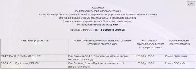 Новини Тернополя - фото з Де у Тернополі завтра не буде світла Де у Тернополі завтра не буде світла, фото №1 на сайті 20minut.ua