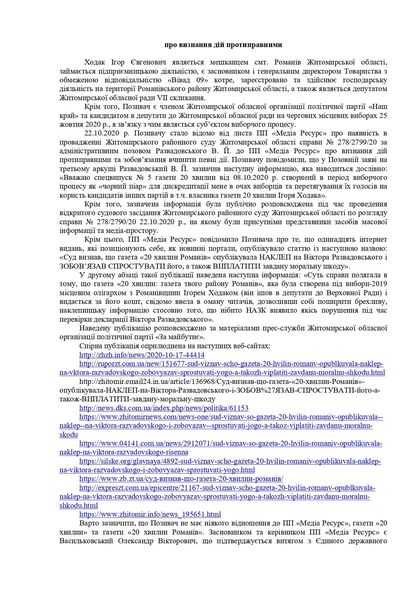 Ігор Ходак подав зустрічний позов до суду щодо оприлюднення та поширення неправдивої інформації Віктором Развадовським, фото №2 на сайті 20minut.ua