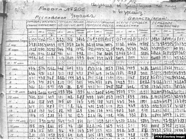 Новини Житомира - фото з Голодомор. Яких втрат зазнала Україна, і що тоді відбувалося у Росії ‒ дослідження Архівний документ з фондів Російського державного архіву економіки, який привезли до Києва українські науковці Інституту демографії та соціальних досліджень ім. М. В. Птухи. В ньому міститься інформація про смертність в Україні за віком і статтю у 1933 році. Таких документів у київських архівах немає