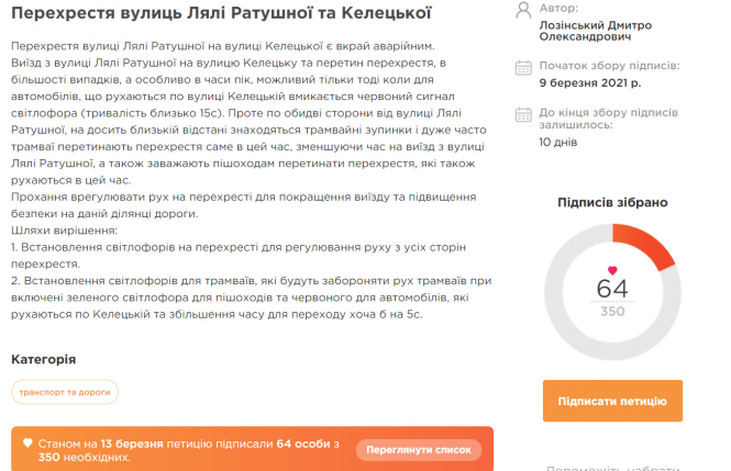Новини Вінниці - фото з Вінничани просять світлофор на перехрестя Лялі Ратушної та Келецької. ПЕТИЦІЯ