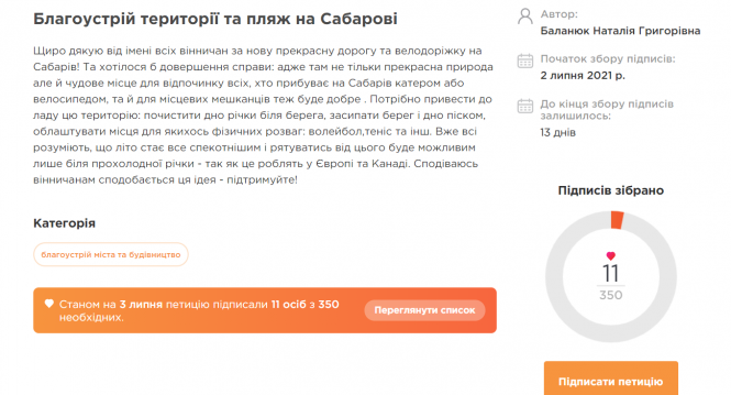 Новини Вінниці - фото з Пропонують оновити пляж на Сабарові та почистити там дно річки. ПЕТИЦІЯ