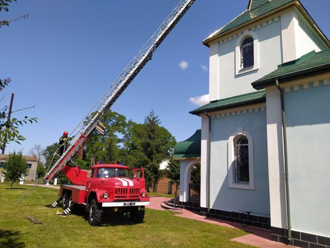 Новини Хмельницького - фото з Лелека на куполі церкви. Як хмельницькі рятувальники визволяли птаха