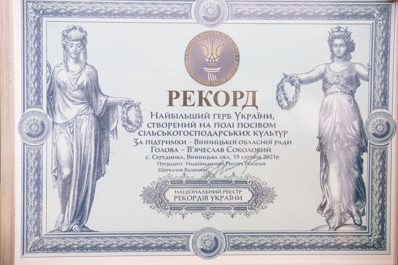 Новини Вінниці - фото з «Було велике бажання привітати всю Україну з ювілеєм». Найбільший Герб держави «виріс» на полі у Бершаді