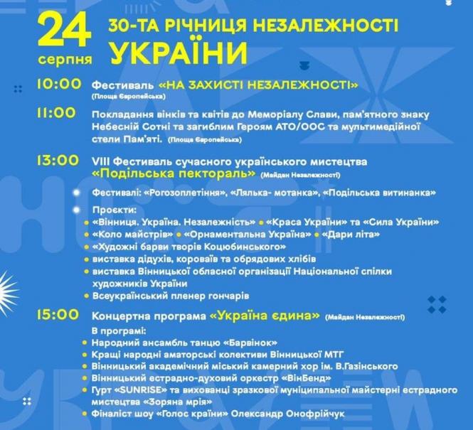 Новини Вінниці - фото з Cьогодні — День Незалежності України. Як відзначатиме Вінниця (ПРОГРАМА)