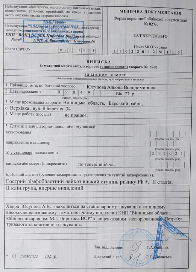 Новини Вінниці - фото з В Альони виявили рак крові. Для порятунку мами двох дітей потрібно 100 тисяч доларів