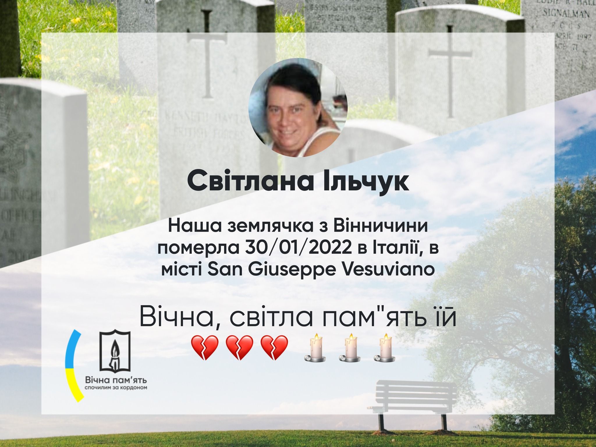 Новини Козятина - фото з Співчуття: у Італії померла наша землячка Світлана Ільчук