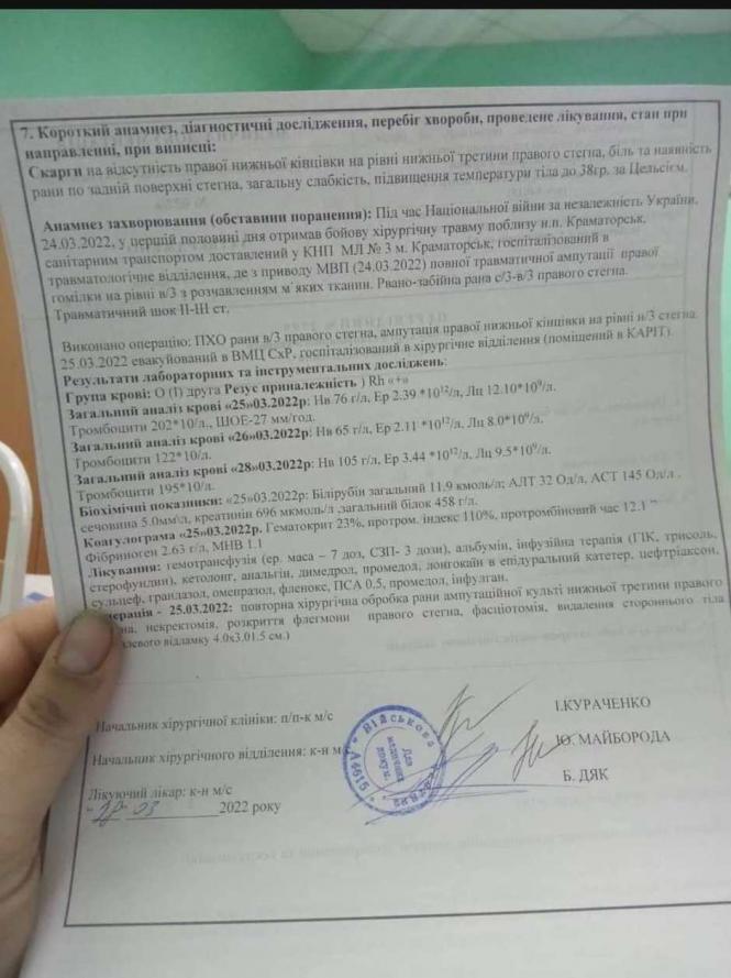 Документ-виписка з лікарні