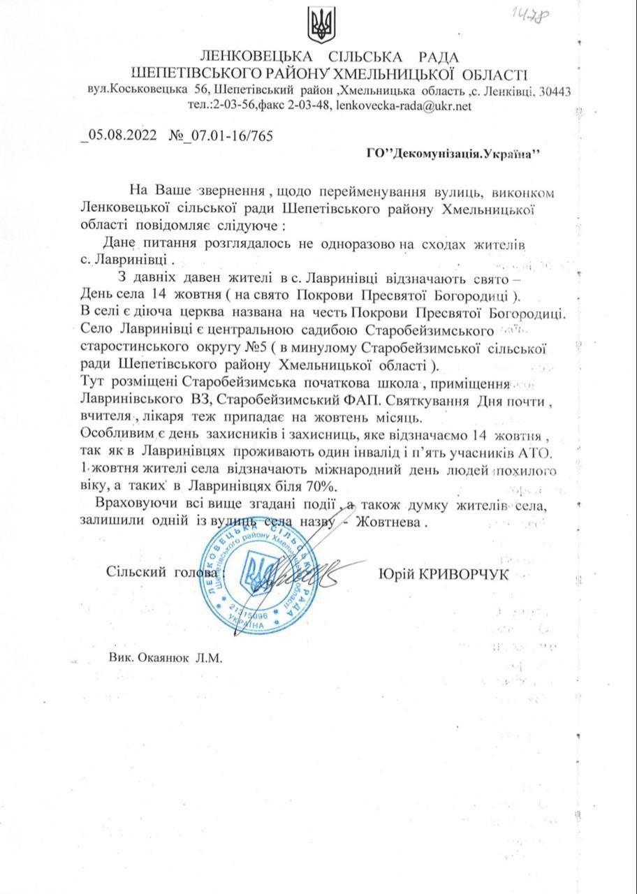Новини Хмельницького - фото з Село на Шепетівщині не перейменовує вулицю Жовтневу, бо «у жовтні багато свят»