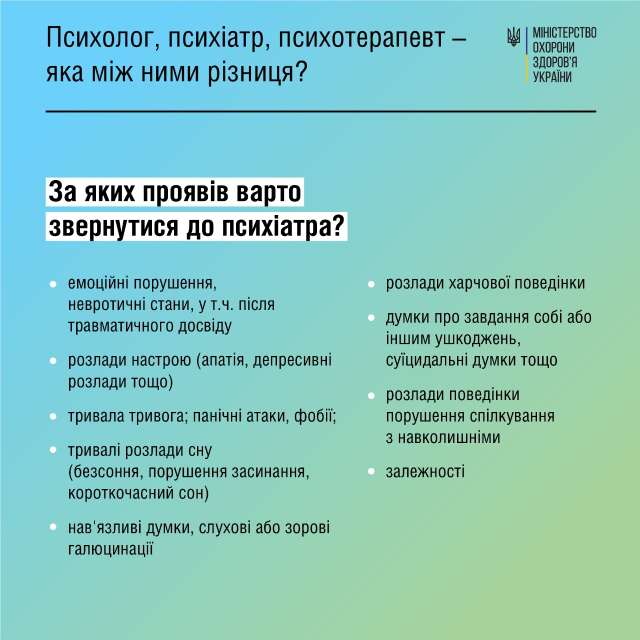 Новини Вінниці - фото з Чим відрізняються психолог, психіатр і психотерапевт: просте пояснення від МОЗ Чим відрізняються психолог, психіатр і психотерапевт: просте пояснення від МОЗ - фото 511498