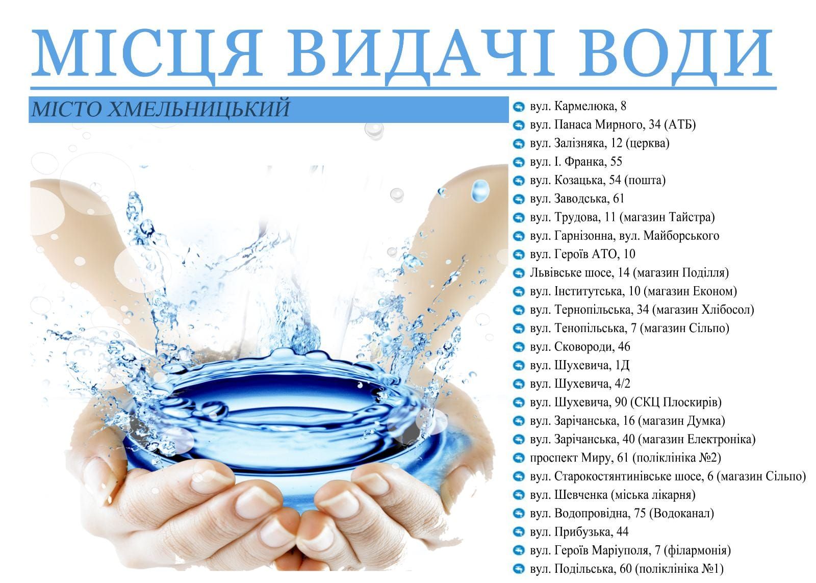 Новини Хмельницького - фото з У Хмельницькому визначили місця видачі питної води в разі аварії  (АДРЕСИ)