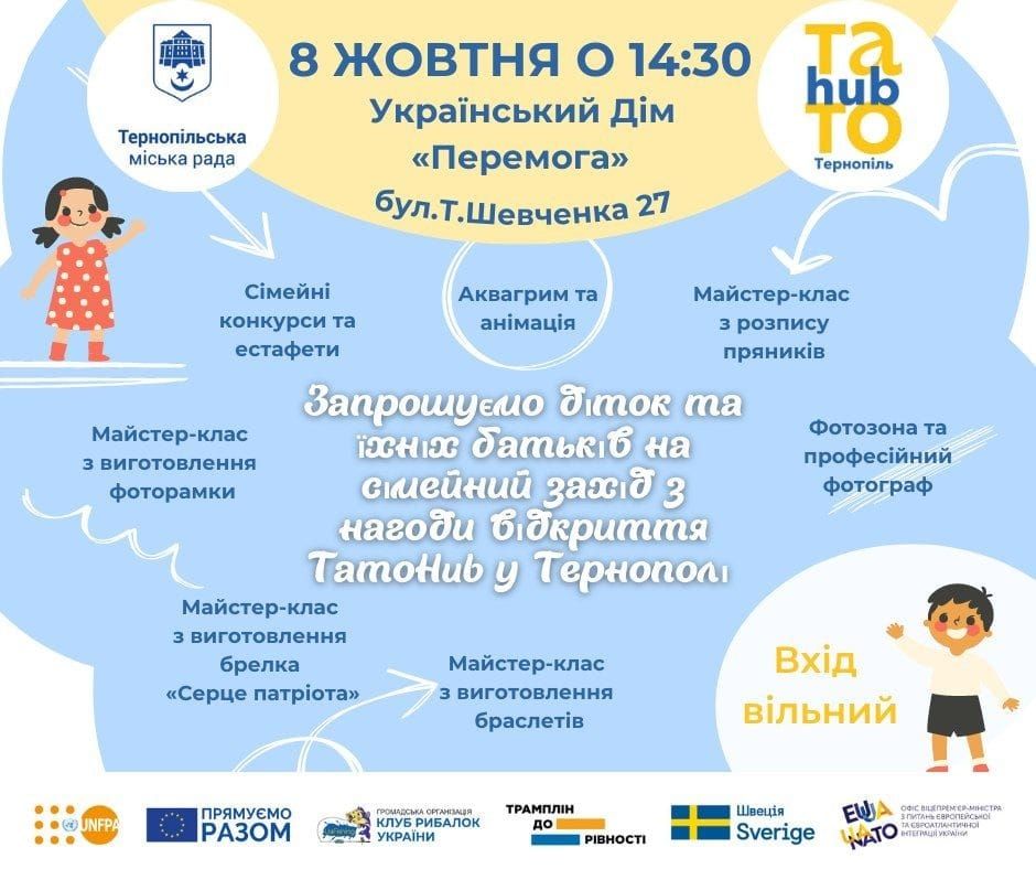 Новини Тернополя - фото з В Українському домі відбудуться сімейні заходи з нагоди офіційного відкриття «ТатоHub» у Тернополі (ПРОГРАМА СВЯТА)