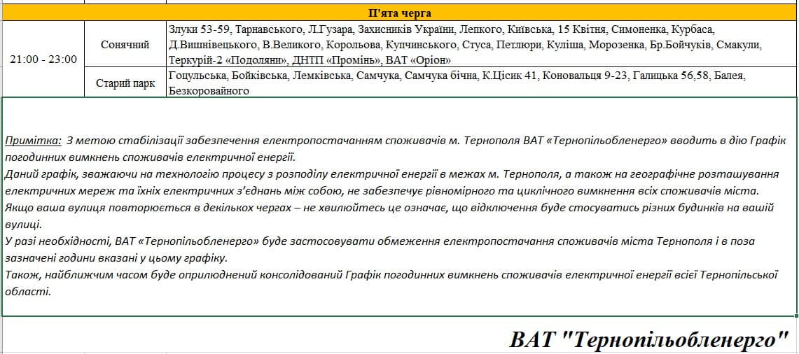 Новини Тернополя - фото з У «Тернопільобленерго» оприлюднили графік вимкнення електроенергії. А яка ваша адреса?