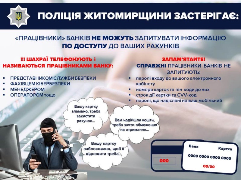 поліція застерігає полісян: «працівники» банку не можуть запитувати інформацію по доступу до ваших рахунків