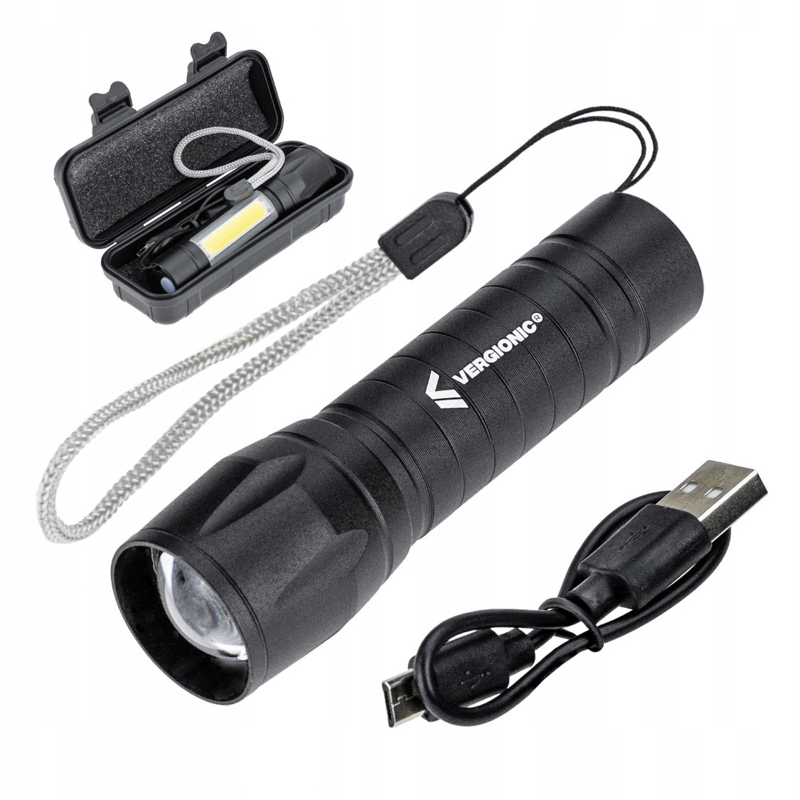 Ліхтарик ручний акумуляторний світлодіодний COB + чохол Vergionic usb