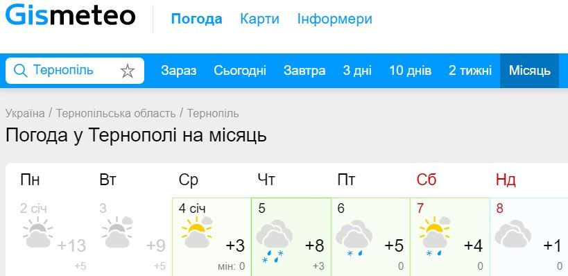 Новини Тернополя - фото з Мокрий сніг з дощем та штормовий вітер: від 5 січня у Тернополі очікується погіршення погоди