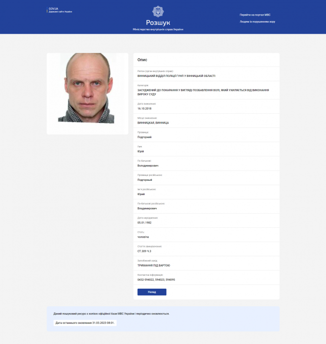 Новини Вінниці - фото з П'ятий рік шукають вінничанина, якого підозрюють у наркозлочині