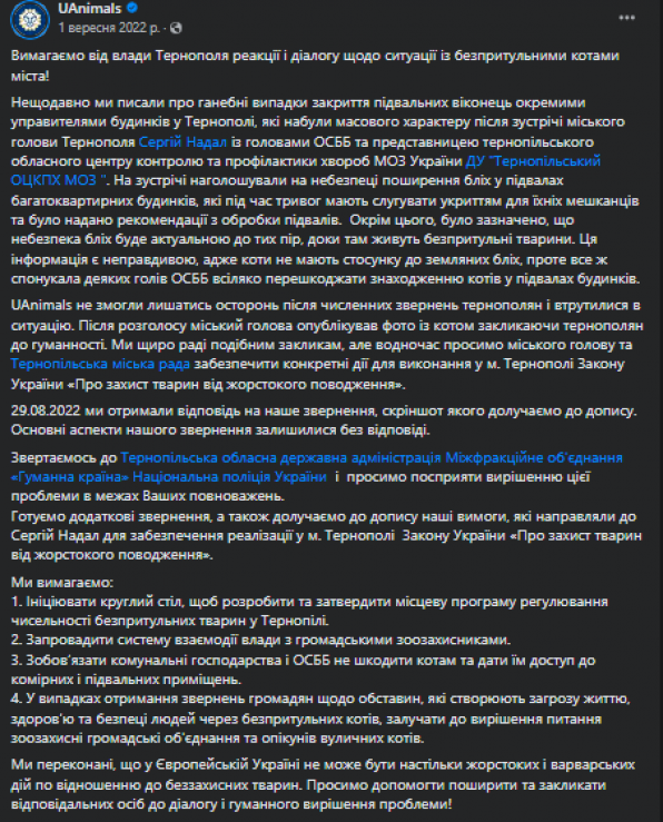 Новини Тернополя - фото з Для котів не місце у підвалах – каже влада. Але де їм тоді жити і що робити мешканцям?