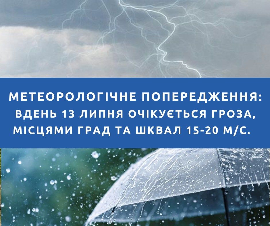 Новини Козятина - фото з Метеорологічне попередження на Вінниччині: очікується гроза, місцями град та шквали