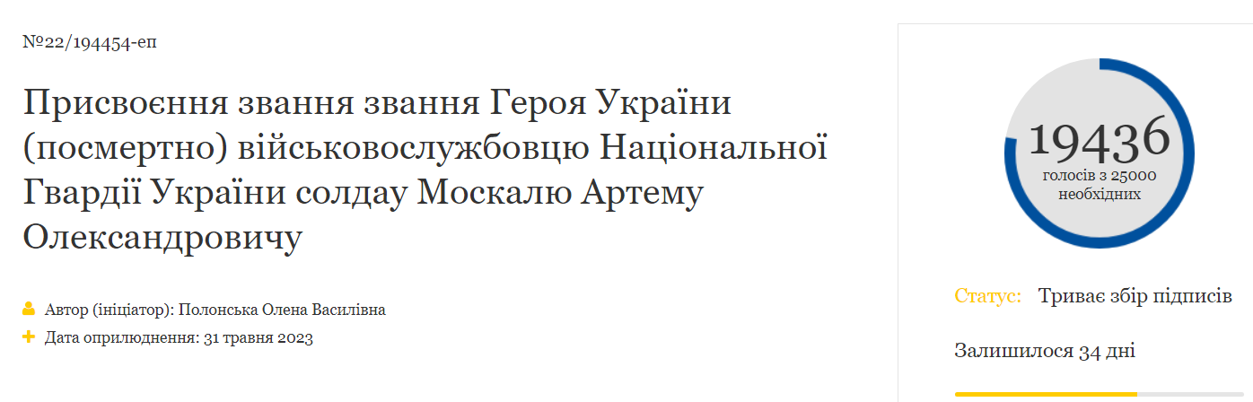 Новини Козятина - фото з Залишився місяць: триває збір підписів для присвоєння звання Героя України Артему Москалю