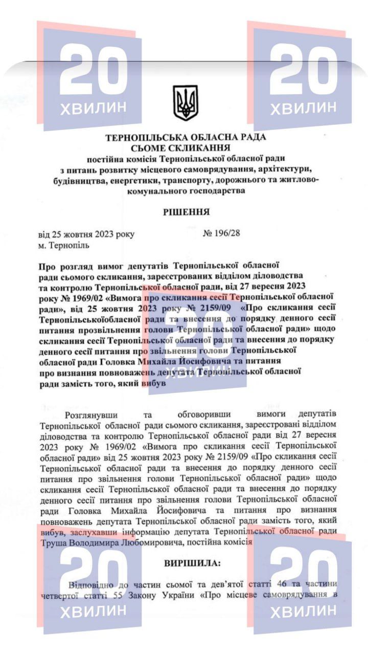 Новини Тернополя - фото з Головка звільнили: «за» проголосували всі депутати