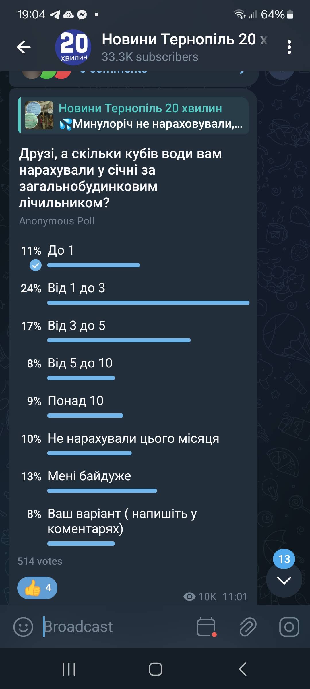 Новини Тернополя - фото з 1-3 куби води за загальнобудинковим лічильником нарахували 24% тернополян — опитування «20 хвилин»