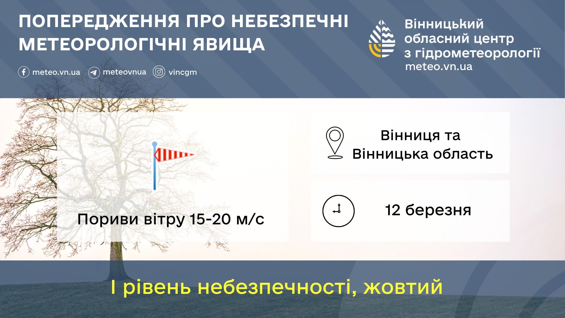 Новини Козятина - фото з Штормовий вітер, мокрий сніг та ожеледиця — попереджають про небезпечні метеорологічні явища