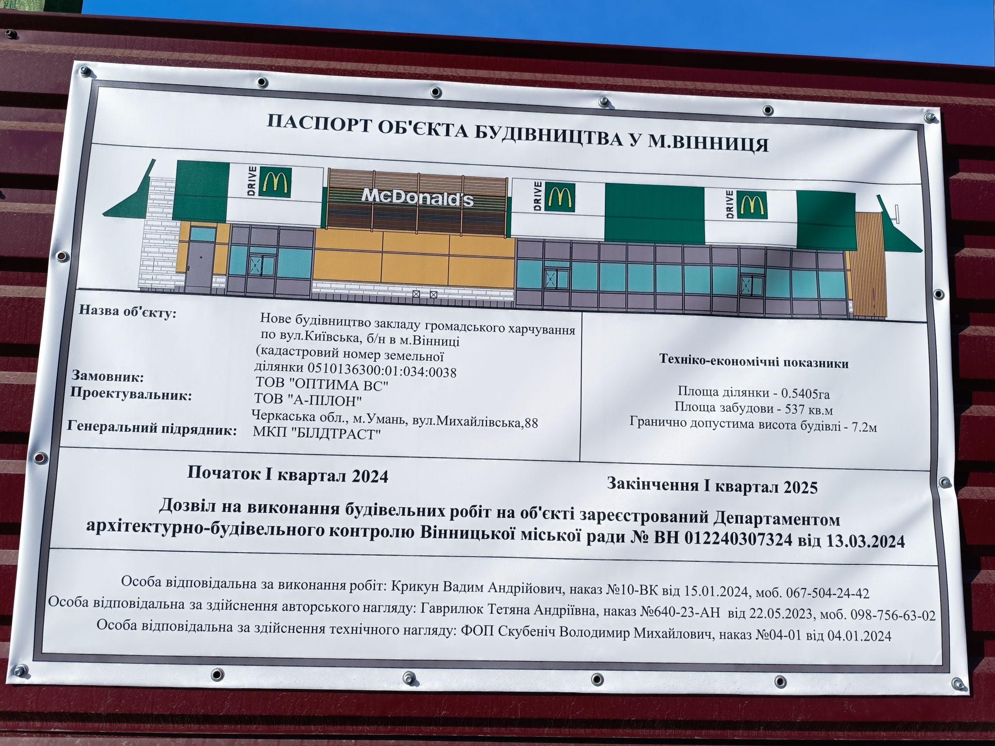 Новини Вінниці - фото з У Вінниці будують четвертий McDonald`s. Поряд ще зводять п’ятиповерхівку