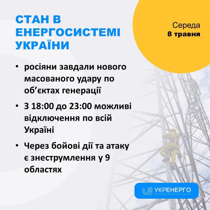 Новини Тернополя - фото з 8 травня можливі відключення електроенергії по всій Україні — Укренерго