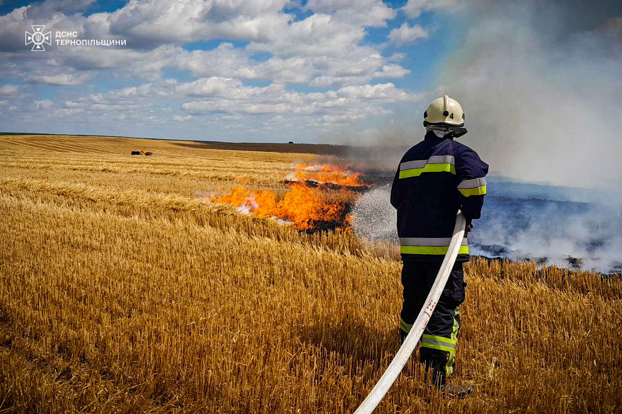 Новини Тернополя - фото з Ті, хто перемагають вогонь: показуємо обличчя тернопільських рятувальників у їх професійне свято На зображенні може бути: 1 особа, вогонь, трава та текст