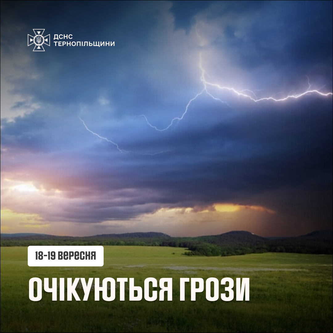 Новини Тернополя - фото з На Тернопільщині оголосили штормове попередження: прогнозують сильні грози На зображенні може бути: текст
