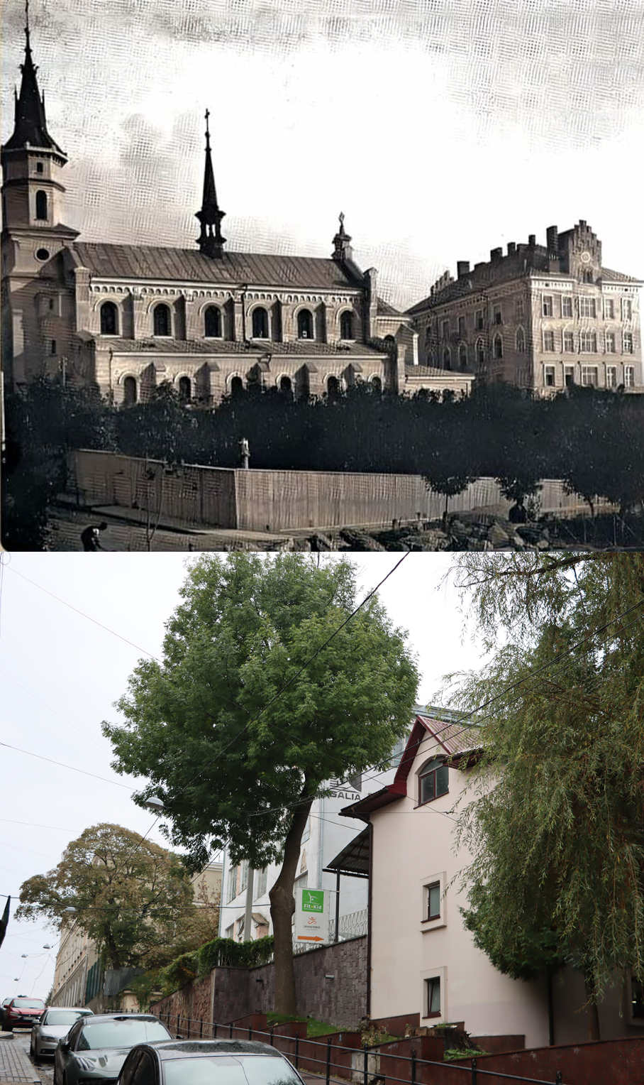 Новини Тернополя - фото з Був костел, швейна фабрика, а тепер будівля руйнується: відтворили ретро фото з одного ракурсу